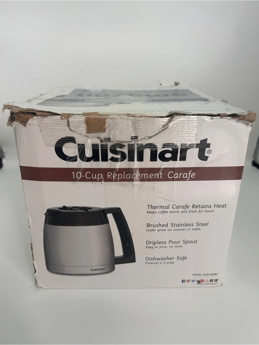 Cuisinart Stainless Steel 10 Cup Carafe with Black Handle & Lid
